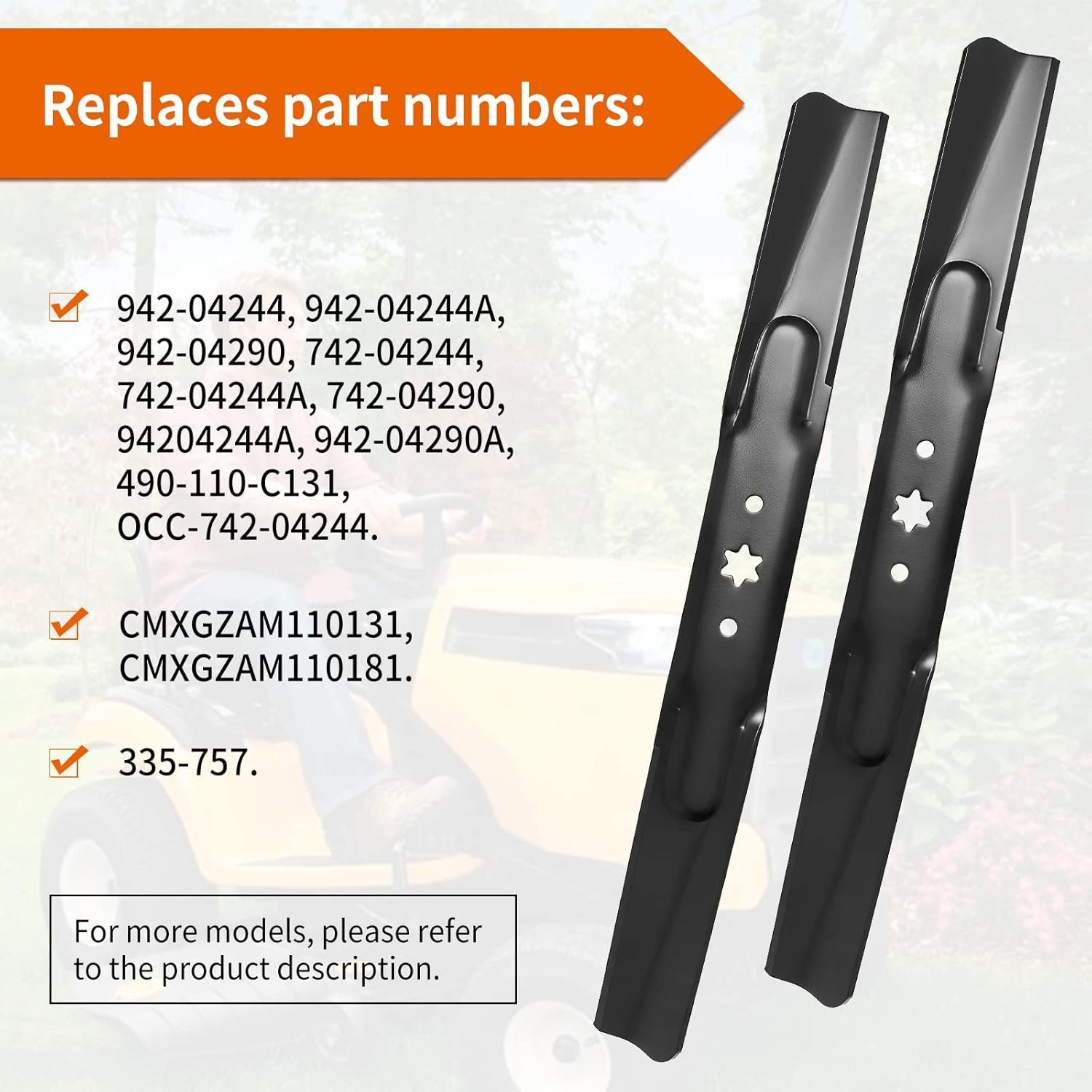 942-04244A Mower Blades Fit for Cub-Cadet 46" Deck, 942-04290 High Lift Blades for Cub Cad et XT1 XT2 LTX1045 1046 Tractor, Craftsman T240 LT2000, Troy Bilt Horse XP Riding Mower, 2 Pack - Image 3