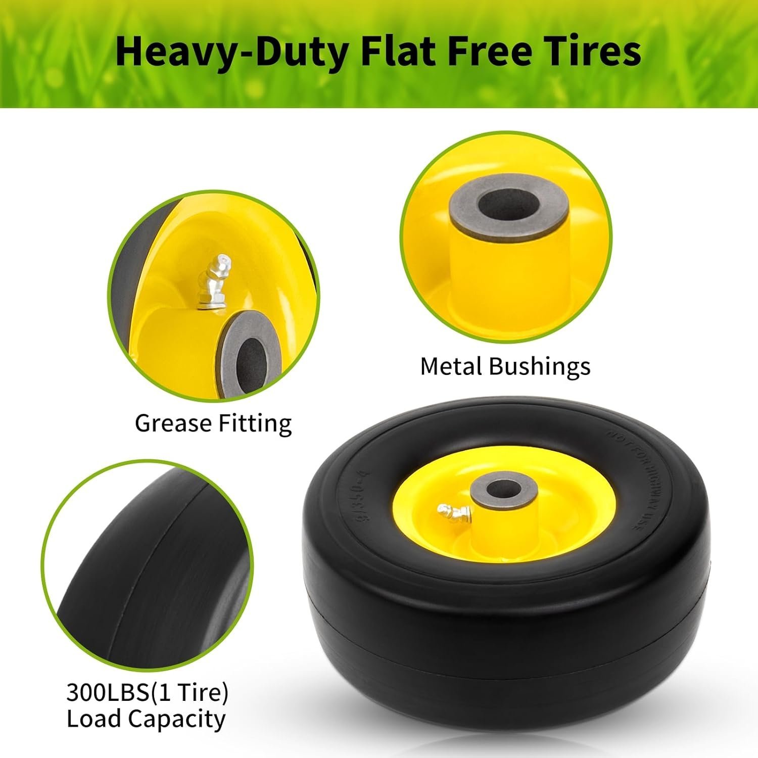 9x3.50-4" Flat Free Tires, Lawn Mower Wheels Fits for King Kutter Finish Mower/Zero-Turn Mower/Tractors/Wheelbarrows/Garden Carts, 3/4" or 5/8" Bushing, 3.4"-4''-4.5''-5" Centered Hub, 2 Pack - Image 5