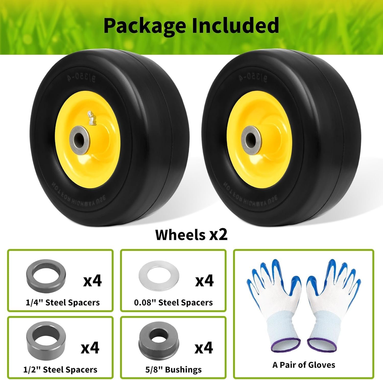 9x3.50-4" Flat Free Tires, Lawn Mower Wheels Fits for King Kutter Finish Mower/Zero-Turn Mower/Tractors/Wheelbarrows/Garden Carts, 3/4" or 5/8" Bushing, 3.4"-4''-4.5''-5" Centered Hub, 2 Pack - Image 6