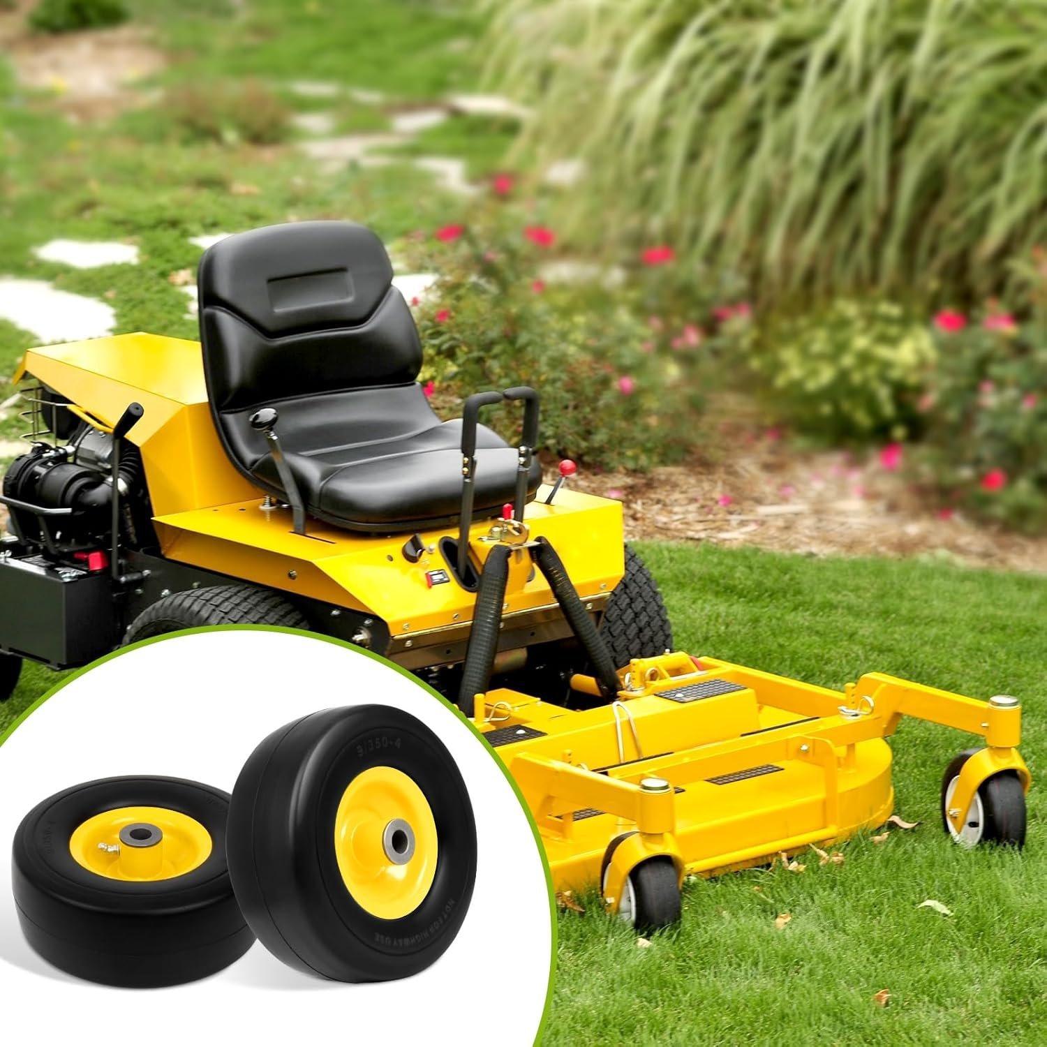 9x3.50-4" Flat Free Tires, Lawn Mower Wheels Fits for King Kutter Finish Mower/Zero-Turn Mower/Tractors/Wheelbarrows/Garden Carts, 3/4" or 5/8" Bushing, 3.4"-4''-4.5''-5" Centered Hub, 2 Pack - Image 7